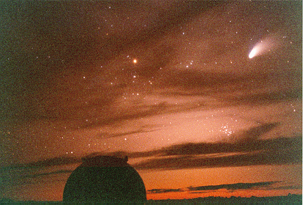 Sunset with Hale-Bopp at Keck
Credit: