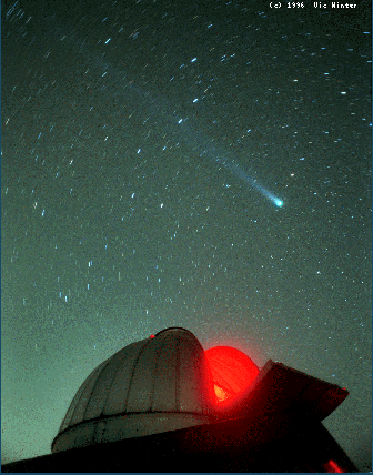 Hyakutake, Big Dipper, and Observatory Dome